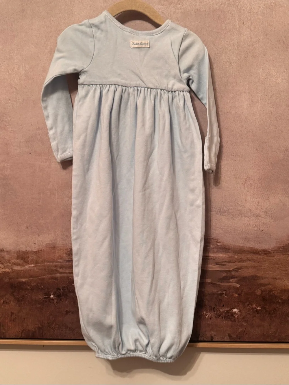 Ralph Lauren Light Blue Long Sleeve Cotton Sleep Gown 9M